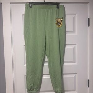 Green Sublime Joggers with Elastic Waistband and Cuffs